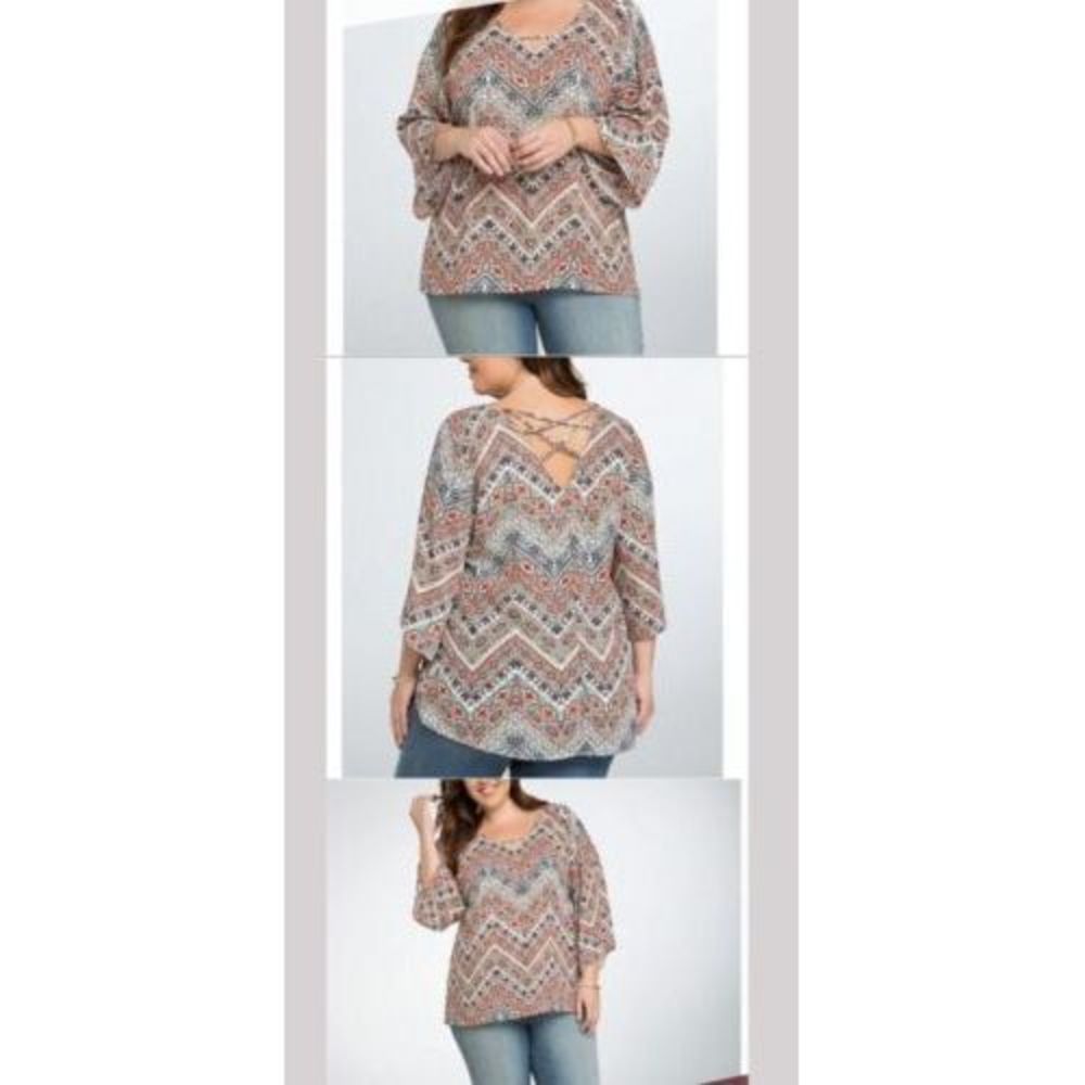 Torrid Womens Multi Print Criss Cross Blouse Top‎ Size 3 PLUS Casual